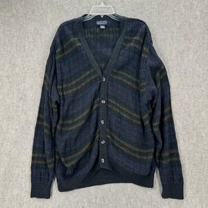 VTG 90s Jantzen Slouchy Cardigan Sweater Striped Button Front XL Blue FLAW